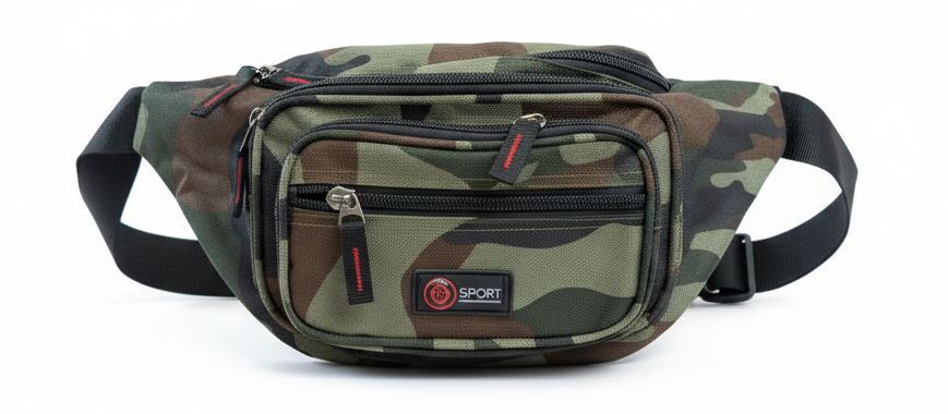 Canvas CAMO BUM BAG Camouflage Waist Travel Belt Wallet Money Security Zips V563-B9901025