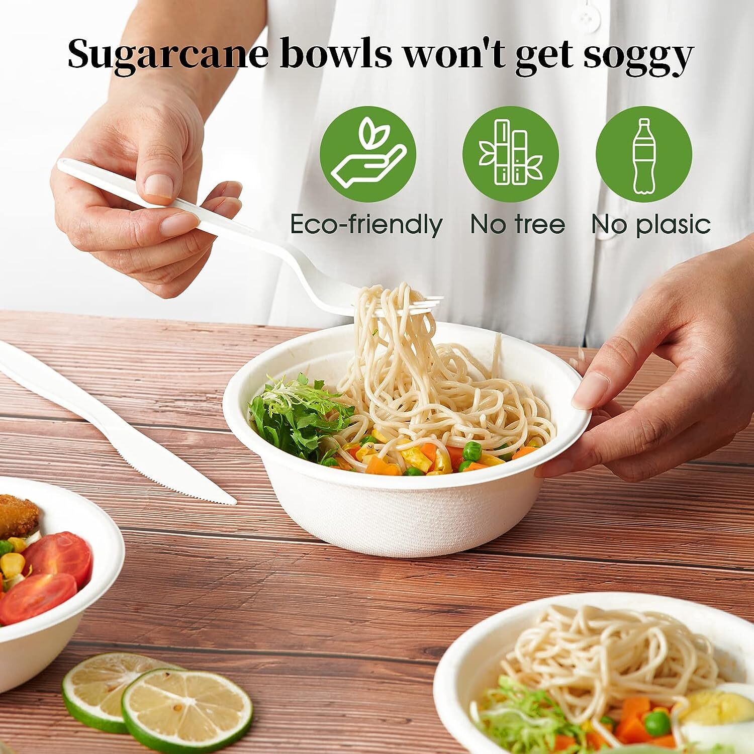 600pcs Disposable Sugarcane Bagasse Round Bowls - 18cm (450ml) - Bulk V563-BA1811-30-20PK