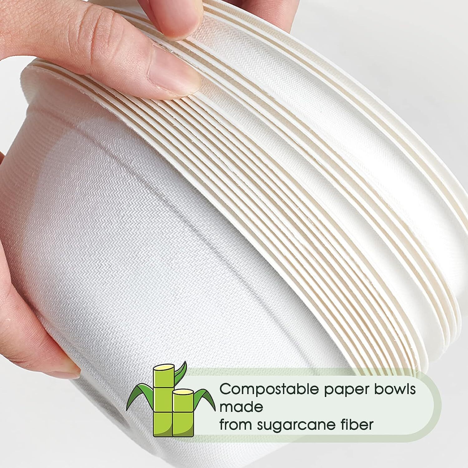 600pcs Disposable Sugarcane Bagasse Round Bowls - 18cm (450ml) - Bulk V563-BA1811-30-20PK