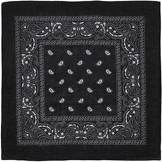 BANDANA Paisley 100% COTTON Head Wrap Durag Bandanna Summer Biker Scarf Mask - Black V563-BANDANA-BLK