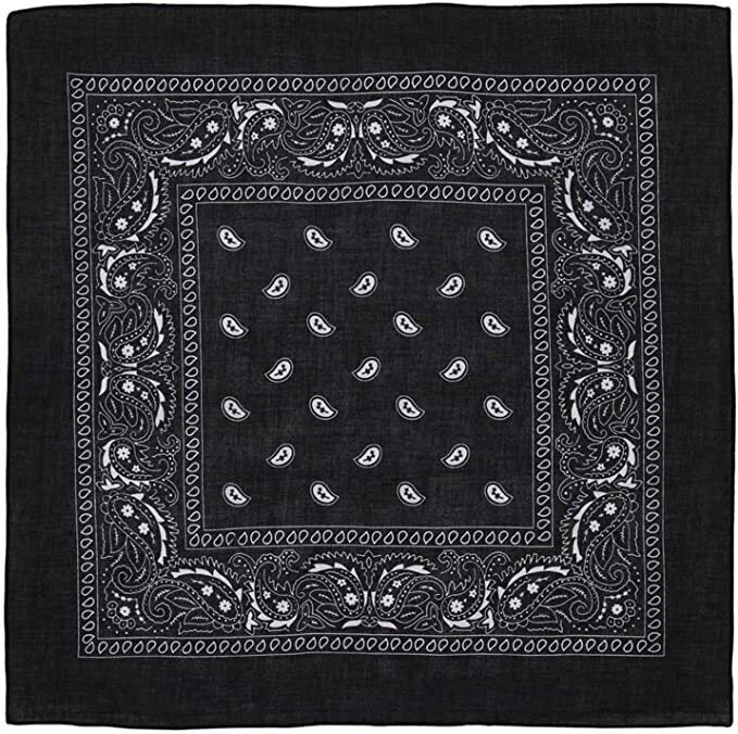 BANDANA Paisley 100% COTTON Head Wrap Durag Bandanna Summer Biker Scarf Mask - Black V563-BANDANA-BLK