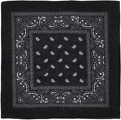 BANDANA Paisley 100% COTTON Head Wrap Durag Bandanna Summer Biker Scarf Mask - Black V563-BANDANA-BLK
