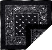 BANDANA Paisley 100% COTTON Head Wrap Durag Bandanna Summer Biker Scarf Mask - Black V563-BANDANA-BLK