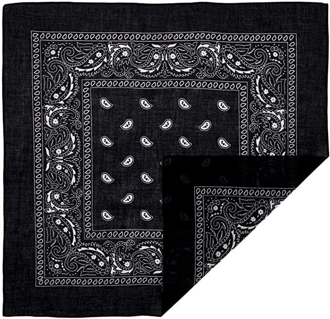 BANDANA Paisley 100% COTTON Head Wrap Durag Bandanna Summer Biker Scarf Mask - Black V563-BANDANA-BLK