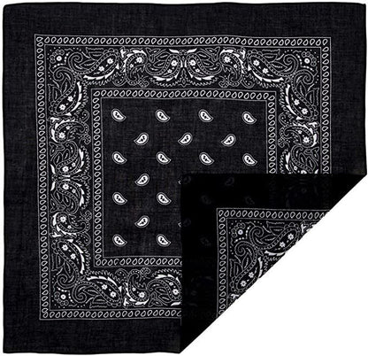 BANDANA Paisley 100% COTTON Head Wrap Durag Bandanna Summer Biker Scarf Mask - Black V563-BANDANA-BLK