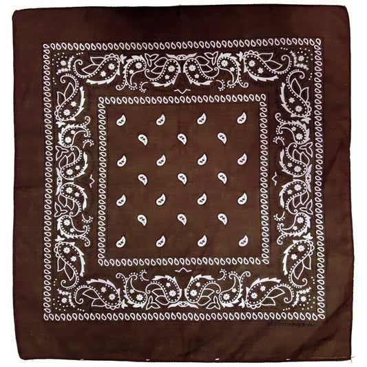 BANDANA Paisley 100% COTTON Head Wrap Durag Bandanna Summer Scarf Mask - Brown V563-BANDANA-BROWN