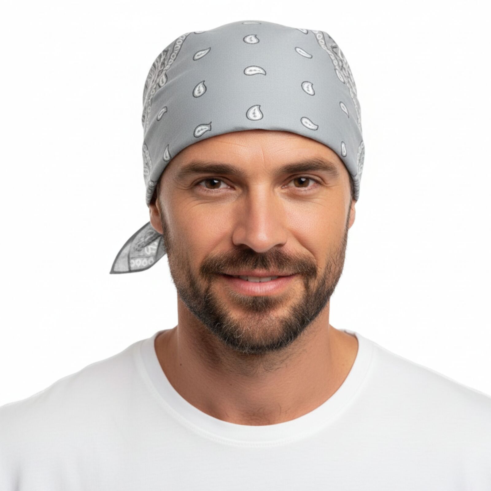 BANDANA Paisley 100% COTTON Head Wrap Durag Bandanna Summer Biker Scarf Mask - Grey V563-BANDANA-GRY