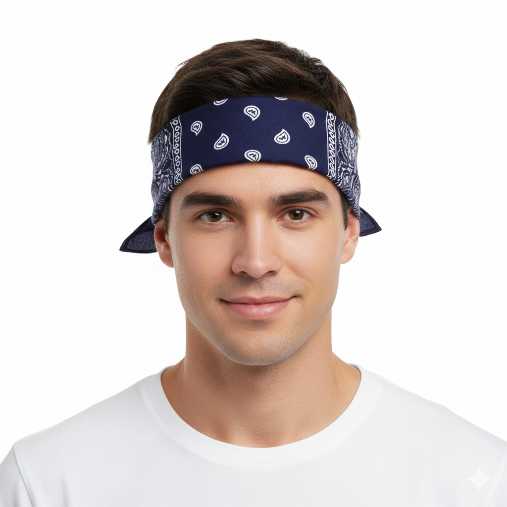 BANDANA Paisley 100% COTTON Head Wrap Durag Bandanna Summer Biker Scarf Mask - Navy Blue V563-BANDANA-NVYBLU