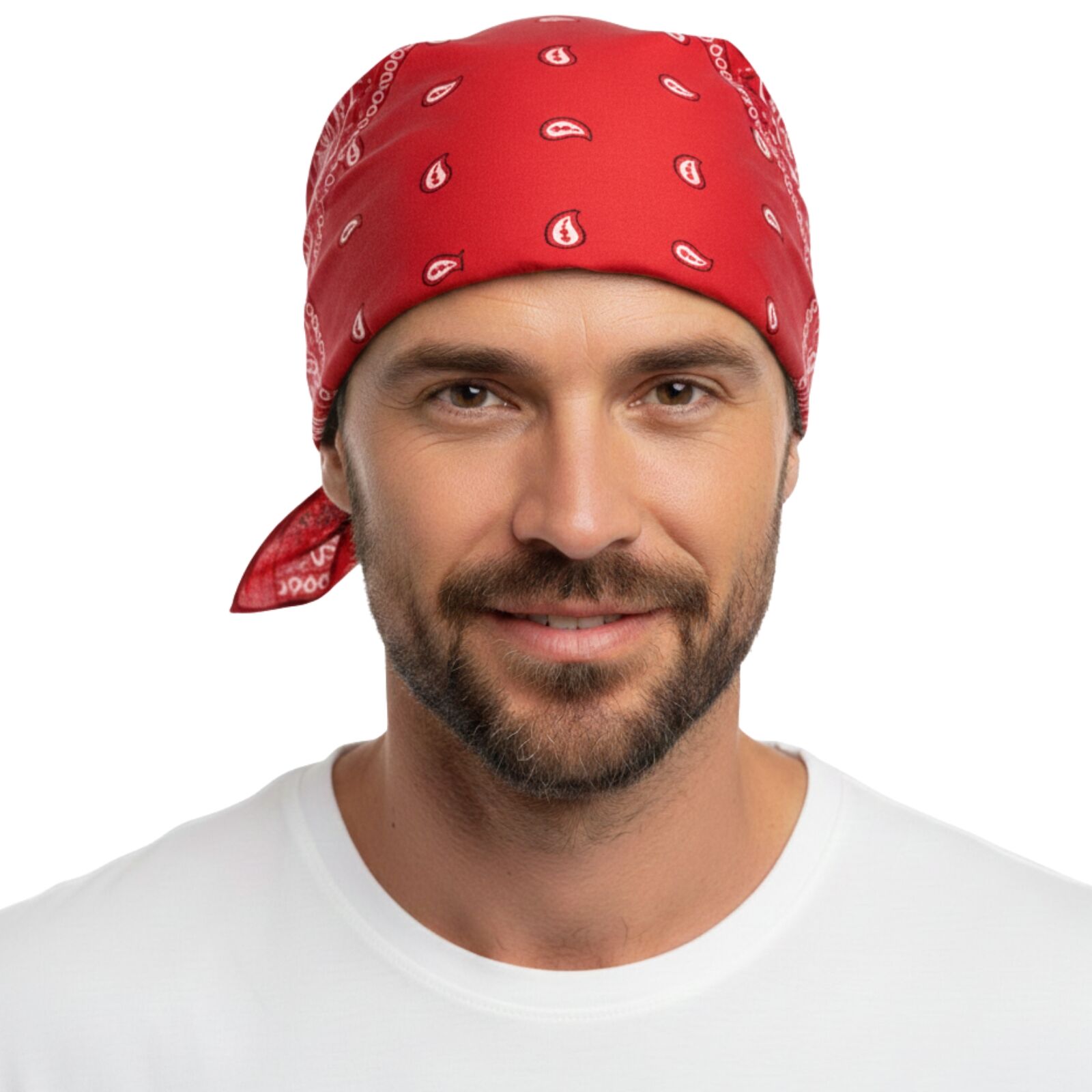 BANDANA Paisley 100% COTTON Head Wrap Durag Bandanna Summer Biker Scarf Mask - Red V563-BANDANA-RED