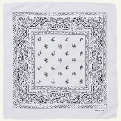 BANDANA Paisley 100% COTTON Head Wrap Durag Bandanna Summer Biker Scarf Mask - White V563-BANDANA-WHT