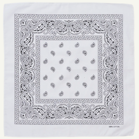 BANDANA Paisley 100% COTTON Head Wrap Durag Bandanna Summer Biker Scarf Mask - White V563-BANDANA-WHT