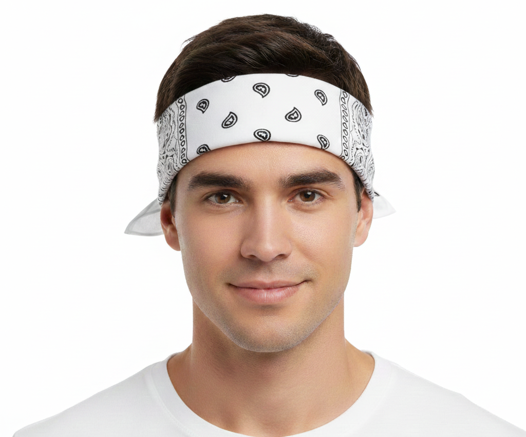 BANDANA Paisley 100% COTTON Head Wrap Durag Bandanna Summer Biker Scarf Mask - White V563-BANDANA-WHT