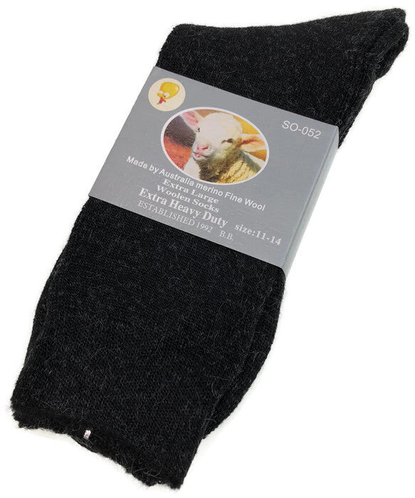 1 Pair Merino Wool Blend Work Socks Thermal Hiking Winter Warm Socks - Black - 11-14 V563-BB-1MWSOX-BLK-11_14