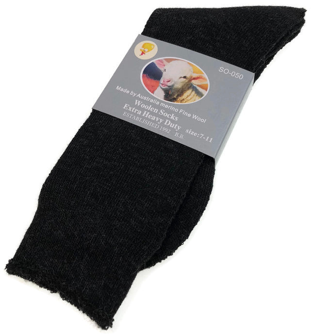 1 Pair Merino Wool Blend Work Socks Thermal Hiking Winter Warm Socks - Black - 7-11 V563-BB-1MWSOX-BLK-7_11