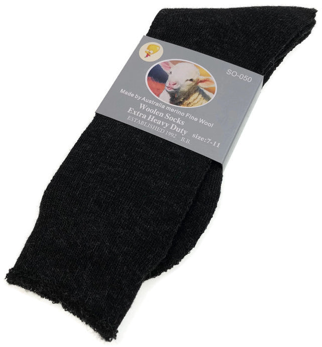 1 Pair Merino Wool Blend Work Socks Thermal Hiking Winter Warm Socks - Black - 7-11 V563-BB-1MWSOX-BLK-7_11