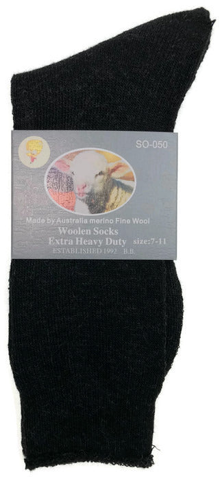 1 Pair Merino Wool Blend Work Socks Thermal Hiking Winter Warm Socks - Black - 7-11 V563-BB-1MWSOX-BLK-7_11
