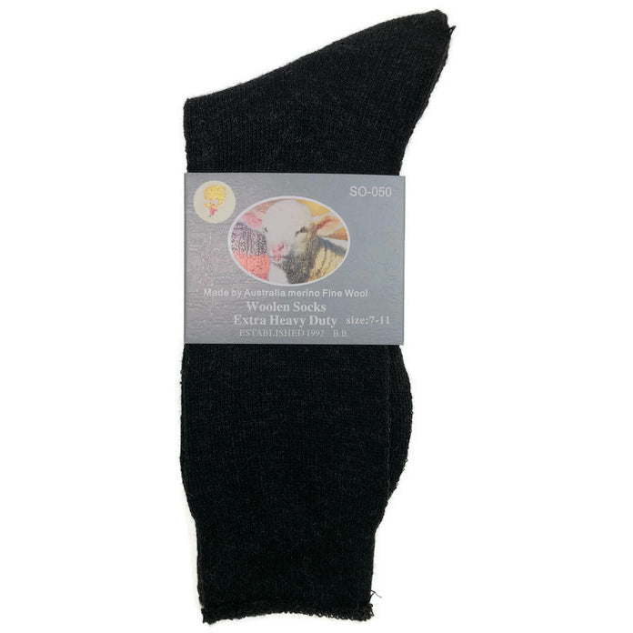 1 Pair Merino Wool Blend Work Socks Thermal Hiking Winter Warm Socks - Black - 7-11 V563-BB-1MWSOX-BLK-7_11