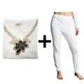 2pcs Set Womens Merino Wool Blend Pants & Top Underwear Leggings Thermal Thermals - Beige - 10-12 V563-BB-2PCLFSET-BEI-10_12