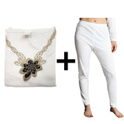 2pcs Set Womens Merino Wool Blend Pants & Top Underwear Leggings Thermal Thermals - Beige - 10-12 V563-BB-2PCLFSET-BEI-10_12