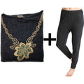 2pcs Set Womens Merino Wool Blend Pants & Top Underwear Leggings Thermal Thermals - Black - 14-16 V563-BB-2PCLFSET-BK-14_16