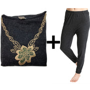 2pcs Set Womens Merino Wool Blend Pants & Top Underwear Leggings Thermal Thermals - Black - 18-20 V563-BB-2PCLFSET-BK-18_20