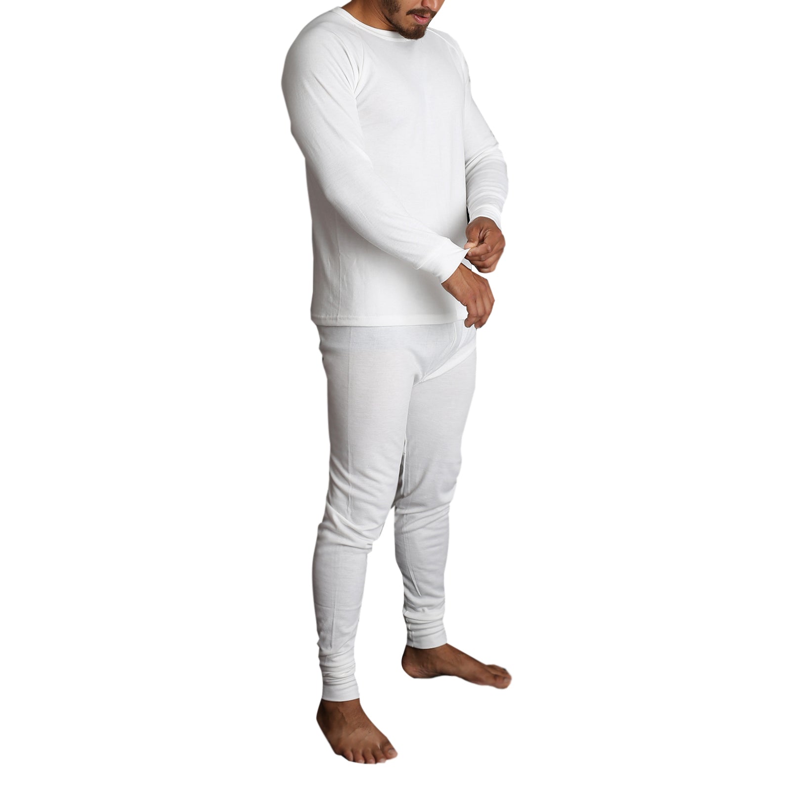 2pcs Set Mens Merino Wool Blend Long Sleeve Thermal Top & Long Johns Pants Underwear - Beige - M V563-BB-2PCMSET-BG-M