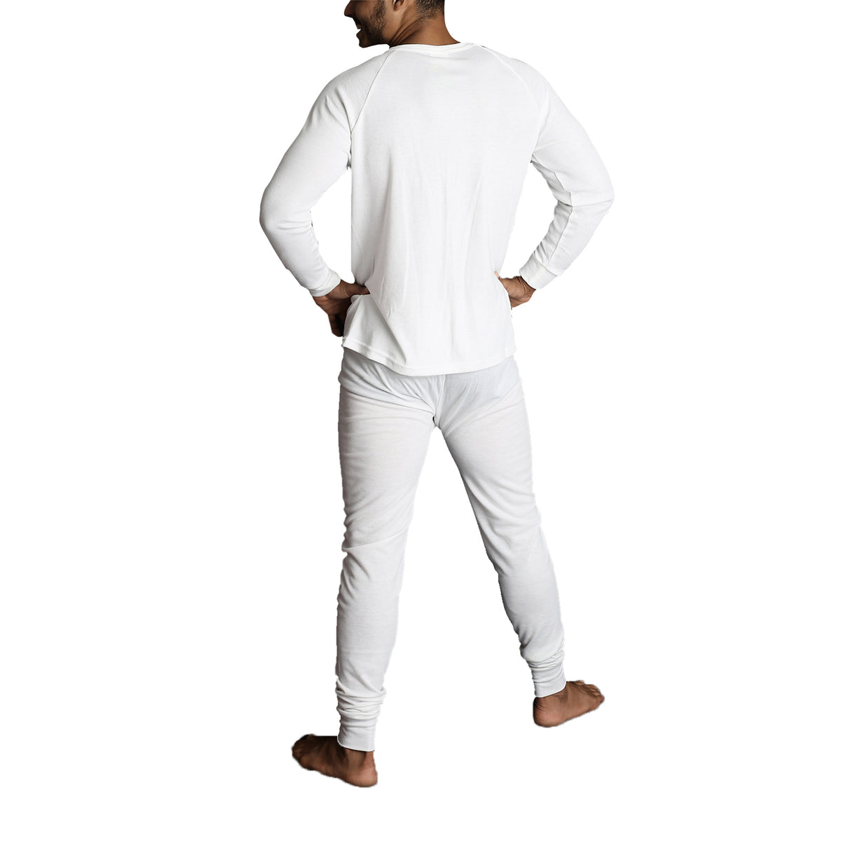 2pcs Set Mens Merino Wool Blend Long Sleeve Thermal Top & Long Johns Pants Underwear - Beige - S V563-BB-2PCMSET-BG-S