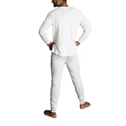2pcs Set Mens Merino Wool Blend Long Sleeve Thermal Top & Long Johns Pants Underwear - Beige - XL