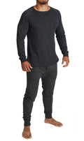 2pcs Set Mens Merino Wool Blend Long Sleeve Thermal Top & Long Johns Pants Underwear - Black - L V563-BB-2PCMSET-BK-L