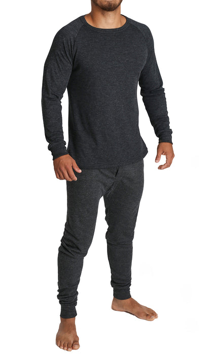 2pcs Set Mens Merino Wool Blend Long Sleeve Thermal Top & Long Johns Pants Underwear - Black - M V563-BB-2PCMSET-BK-M