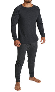 2pcs Set Mens Merino Wool Blend Long Sleeve Thermal Top & Long Johns Pants Underwear - Black - S V563-BB-2PCMSET-BK-S