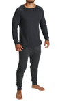 2pcs Set Mens Merino Wool Blend Long Sleeve Thermal Top & Long Johns Pants Underwear - Black - XL V563-BB-2PCMSET-BK-XL