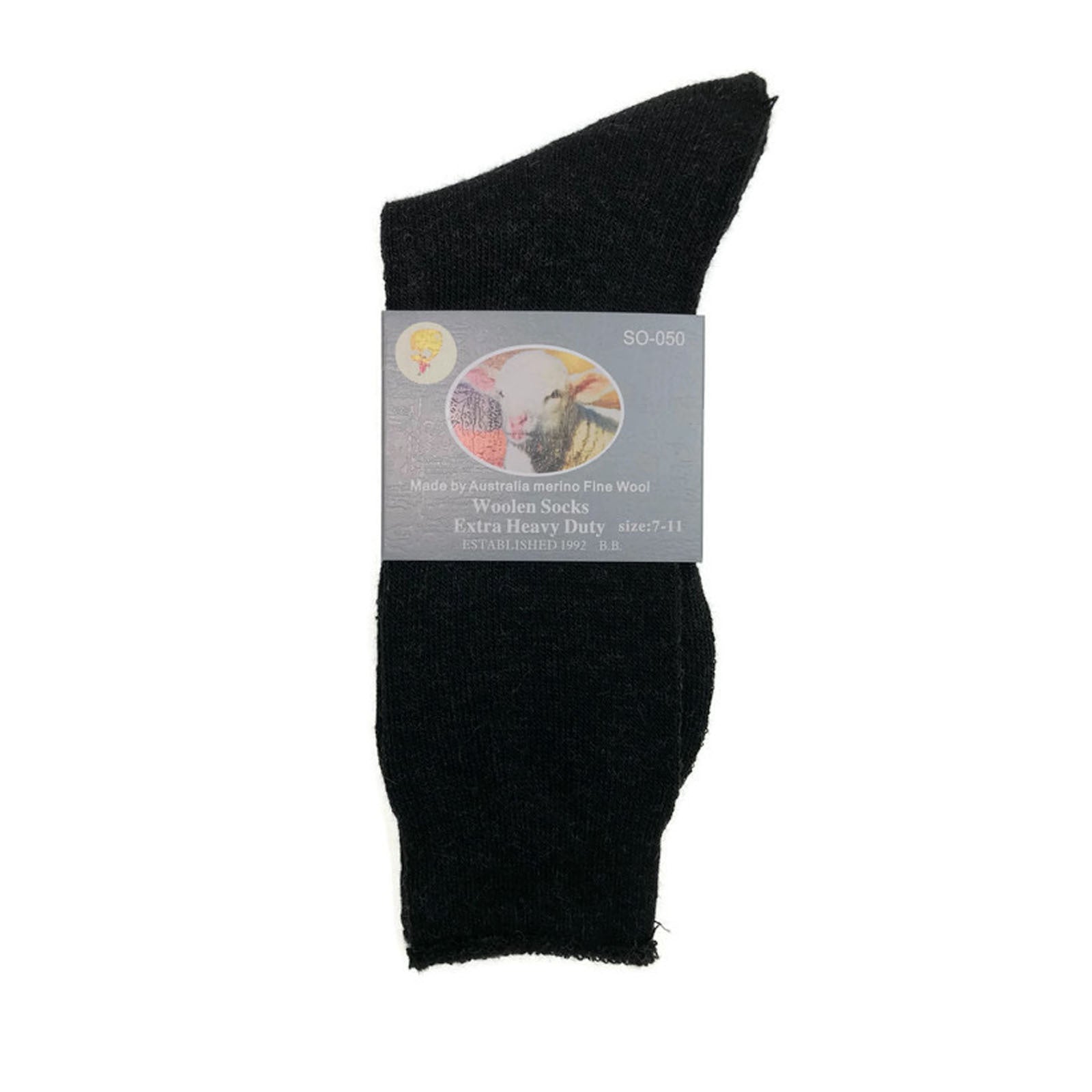 6 Pairs Merino Wool Blend Woolen Work Socks Hiking Heavy Duty Warm Thermal Bulk - Black - 7-11 V563-BB-6MWSOX-BLK-7_11