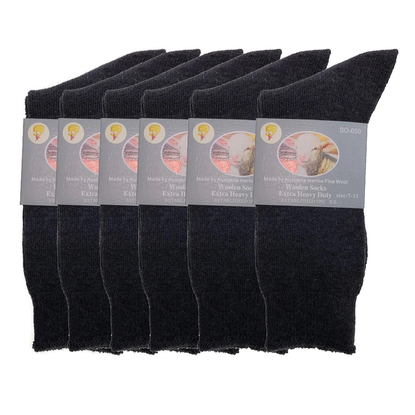 6 Pairs Merino Wool Blend Woolen Work Socks Hiking Heavy Duty Warm Thermal Bulk - Charcoal - 11-14 V563-BB-6MWSOX-CH-11_14