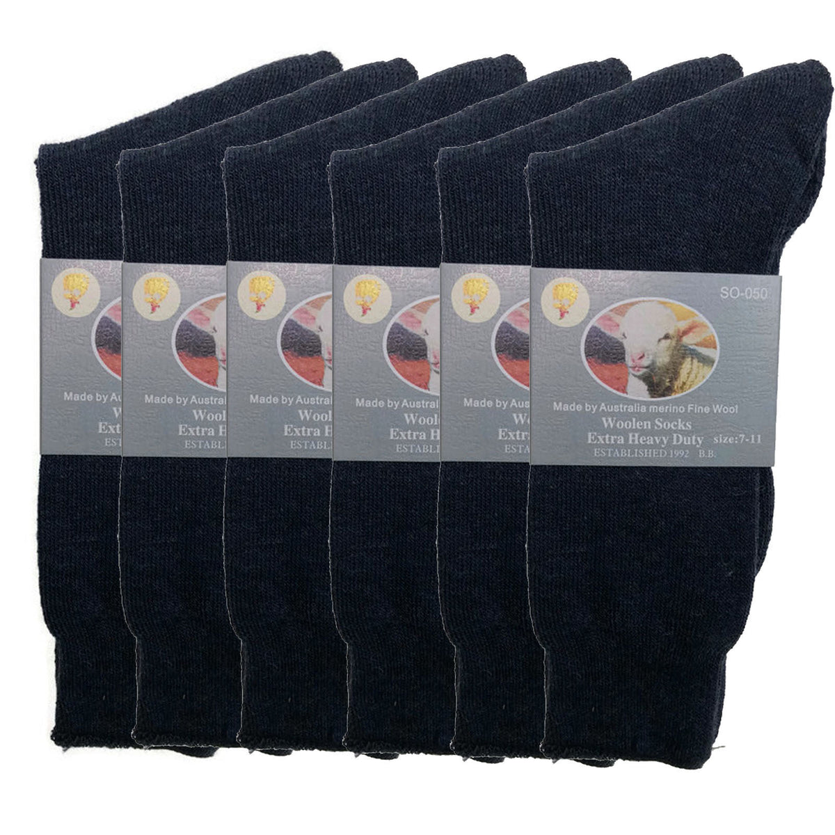 6 Pairs Merino Wool Blend Woolen Work Socks Hiking Heavy Duty Warm Thermal Bulk - Navy - 11-14 V563-BB-6MWSOX-NVY-11_14