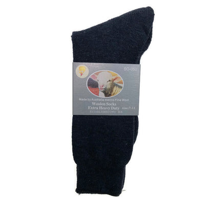 6 Pairs Merino Wool Blend Woolen Work Socks Hiking Heavy Duty Warm Thermal Bulk - Navy - 7-11 V563-BB-6MWSOX-NVY-7_11