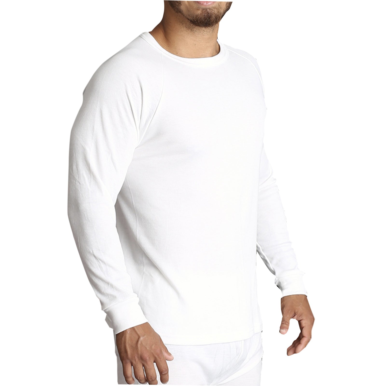 Mens Merino Wool Blend Thermal Top Long Sleeve Base Layer Underwear - Beige - XXL