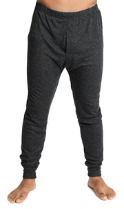 Mens Thermal Long John Pants Merino Wool Blend Base Layer Winter Warm - Black - XL