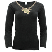 Womens Merino Wool Blend Thermal Top Long Sleeve V Neck Spencer Warm - Black - 10-12 V563-BB-SI047-BK-10_12