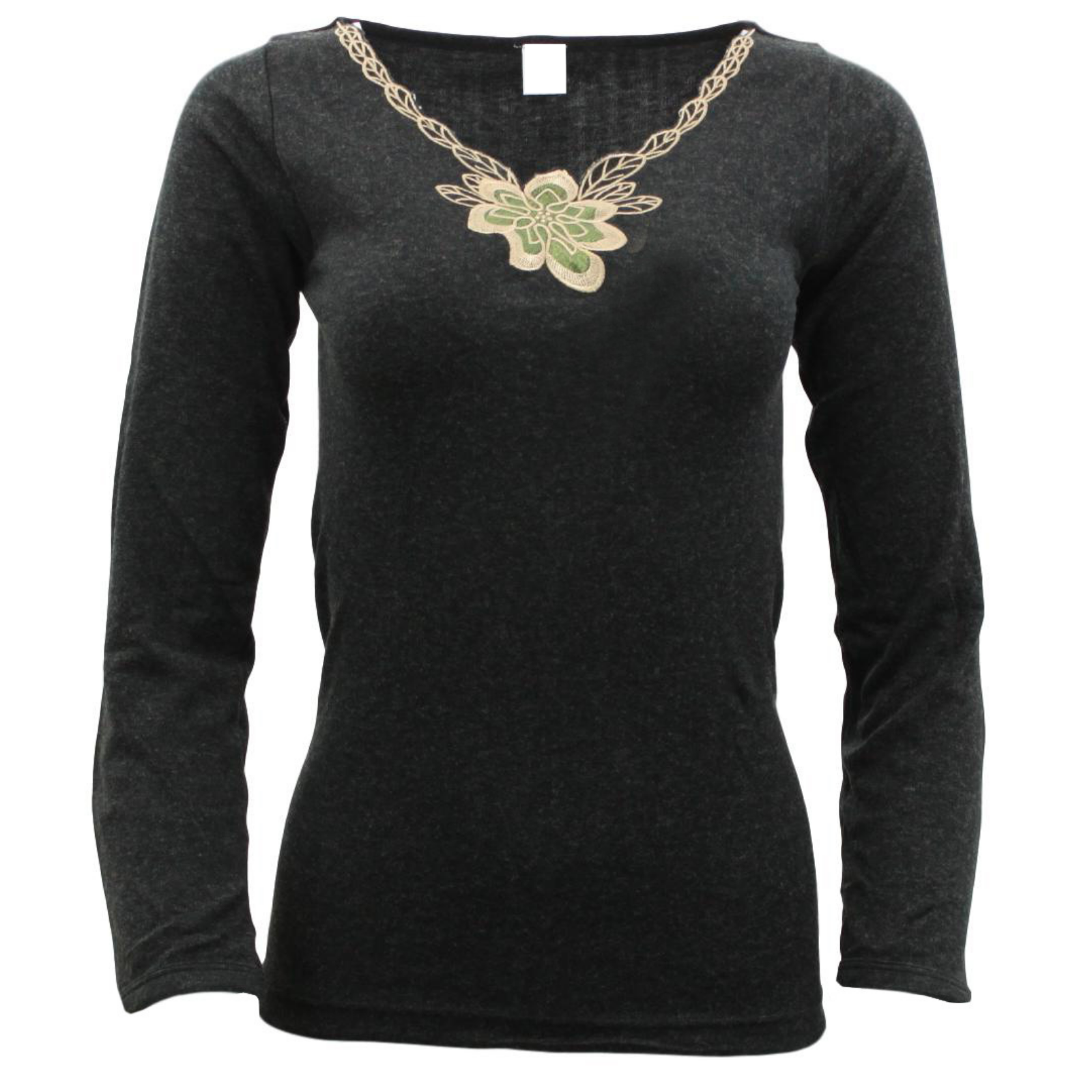 Womens Merino Wool Blend Thermal Top Long Sleeve V Neck Spencer Warm - Black - 10-12 V563-BB-SI047-BK-10_12
