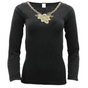 Womens Merino Wool Blend Thermal Top Long Sleeve V Neck Spencer Warm - Black - 14-16 V563-BB-SI047-BK-14_16