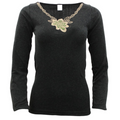 Womens Merino Wool Blend Thermal Top Long Sleeve V Neck Spencer Warm - Black - 16-18 V563-BB-SI047-BK-16_18