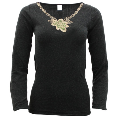 Womens Merino Wool Blend Thermal Top Long Sleeve V Neck Spencer Warm - Black - 16-18 V563-BB-SI047-BK-16_18