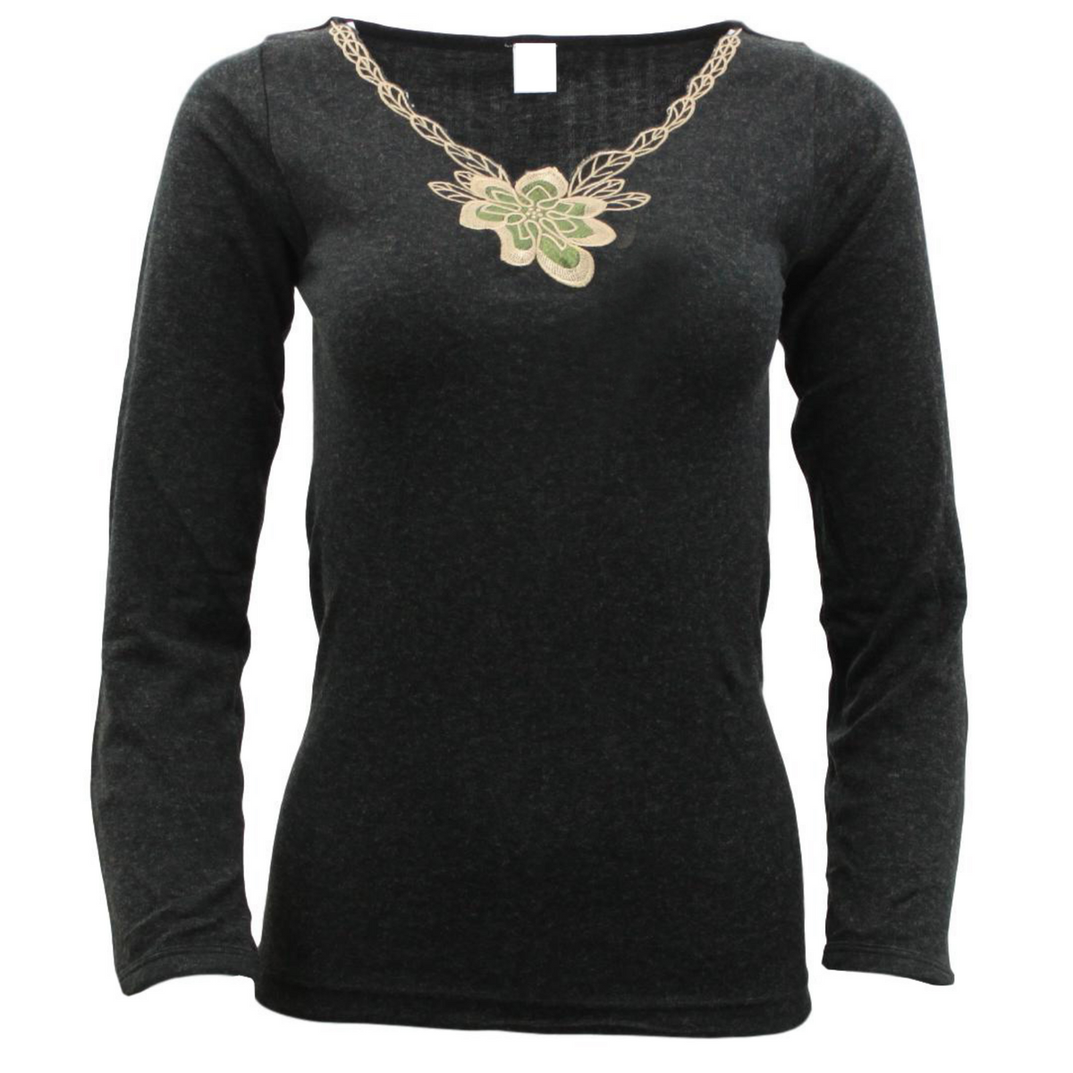 Womens Merino Wool Blend Thermal Top Long Sleeve V Neck Spencer Warm - Black - 18-20 V563-BB-SI047-BK-18_20