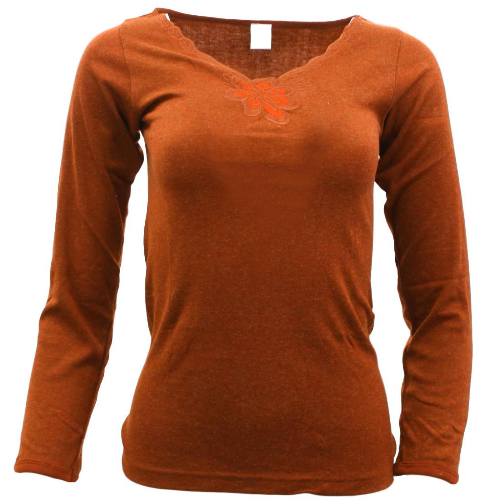 Womens Merino Wool Blend Thermal Top Long Sleeve V Neck Spencer Warm - Burgundy - 10-12 V563-BB-SI047-BUR-10_12