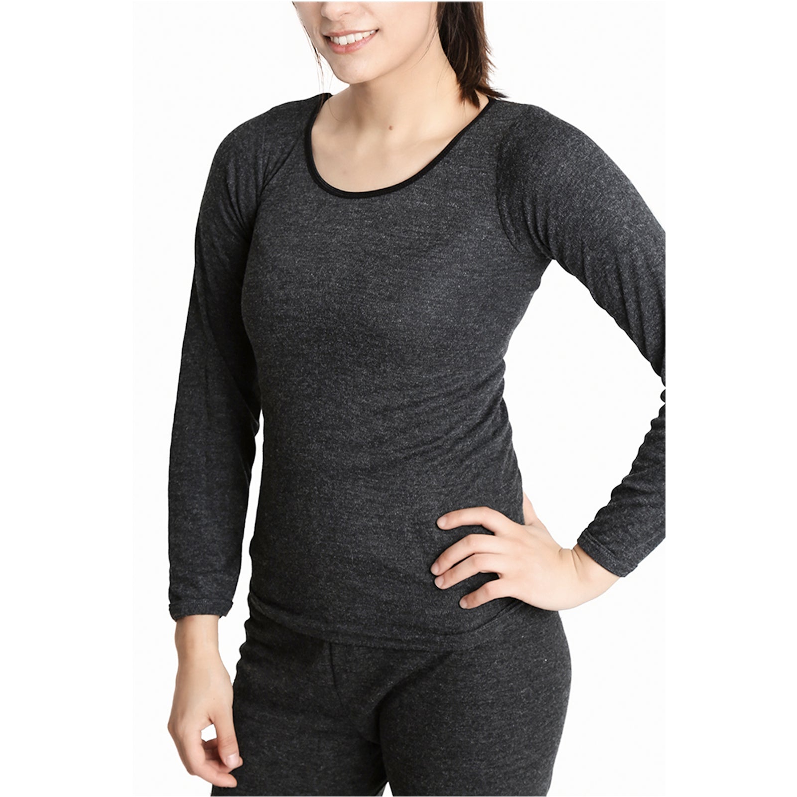 Womens Merino Wool Blend Thermal Top Long Sleeve Spencer Base Layer - Black - 12-14 V563-BB-SI048-BK-12_14