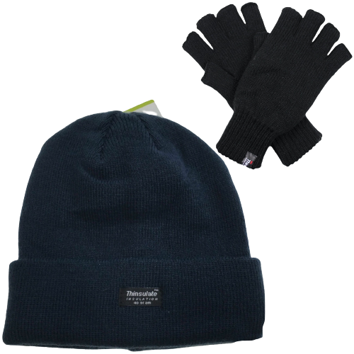 Dents 2pcs Set Mens 3M Thinsulate Pull-On Beanie + Knitted Fingerless Gloves V563-BEANIEGLOVES_SET4