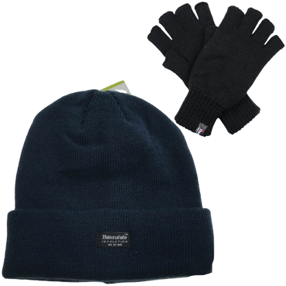 Dents 2pcs Set Mens 3M Thinsulate Pull-On Beanie + Knitted Fingerless Gloves V563-BEANIEGLOVES_SET4