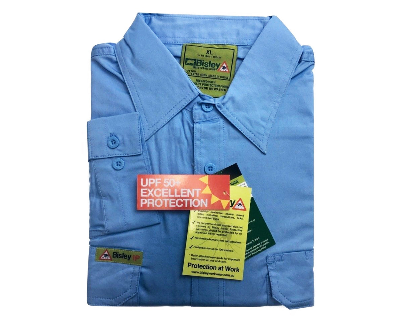 BISLEY Insect Protection Fishing Shirt Long Sleeve Casual Business Work Cotton - VRS6140_BBLB (Blue) - 5XL V563-BISLEY-INSCTPROOF-BLU-5XL