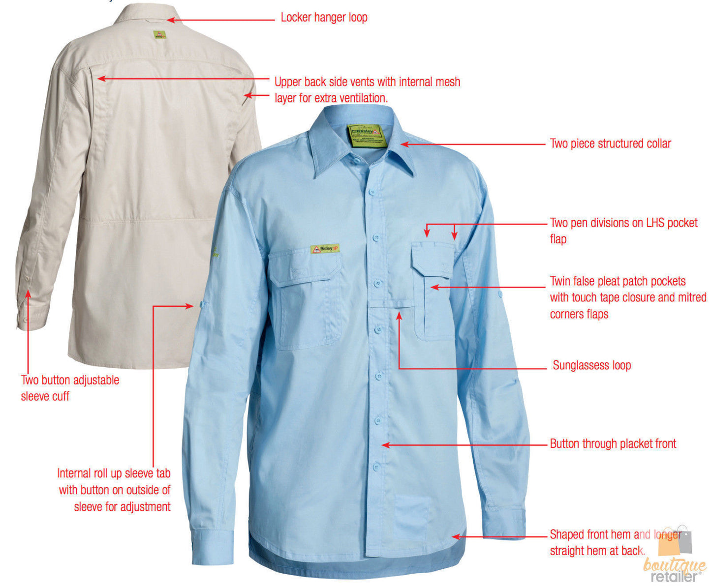 BISLEY Insect Protection Fishing Shirt Long Sleeve Casual Business Work Cotton - VRS6140_BBLB (Blue) - 6XL V563-BISLEY-INSCTPROOF-BLU-6XL